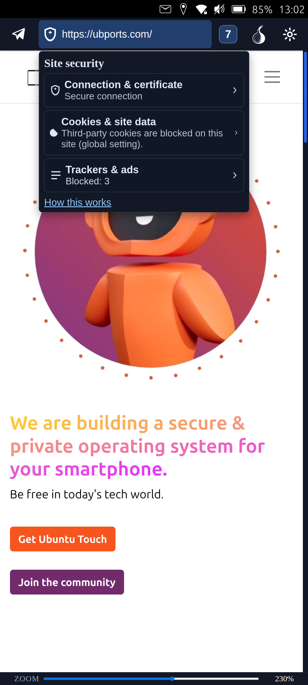 Merezhyvo site security panel on mobile